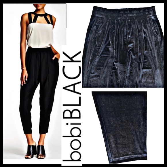 bobi Black Pants - NWT BLACK PLEATED VELVET VELOUR PANTS L bobiBlack